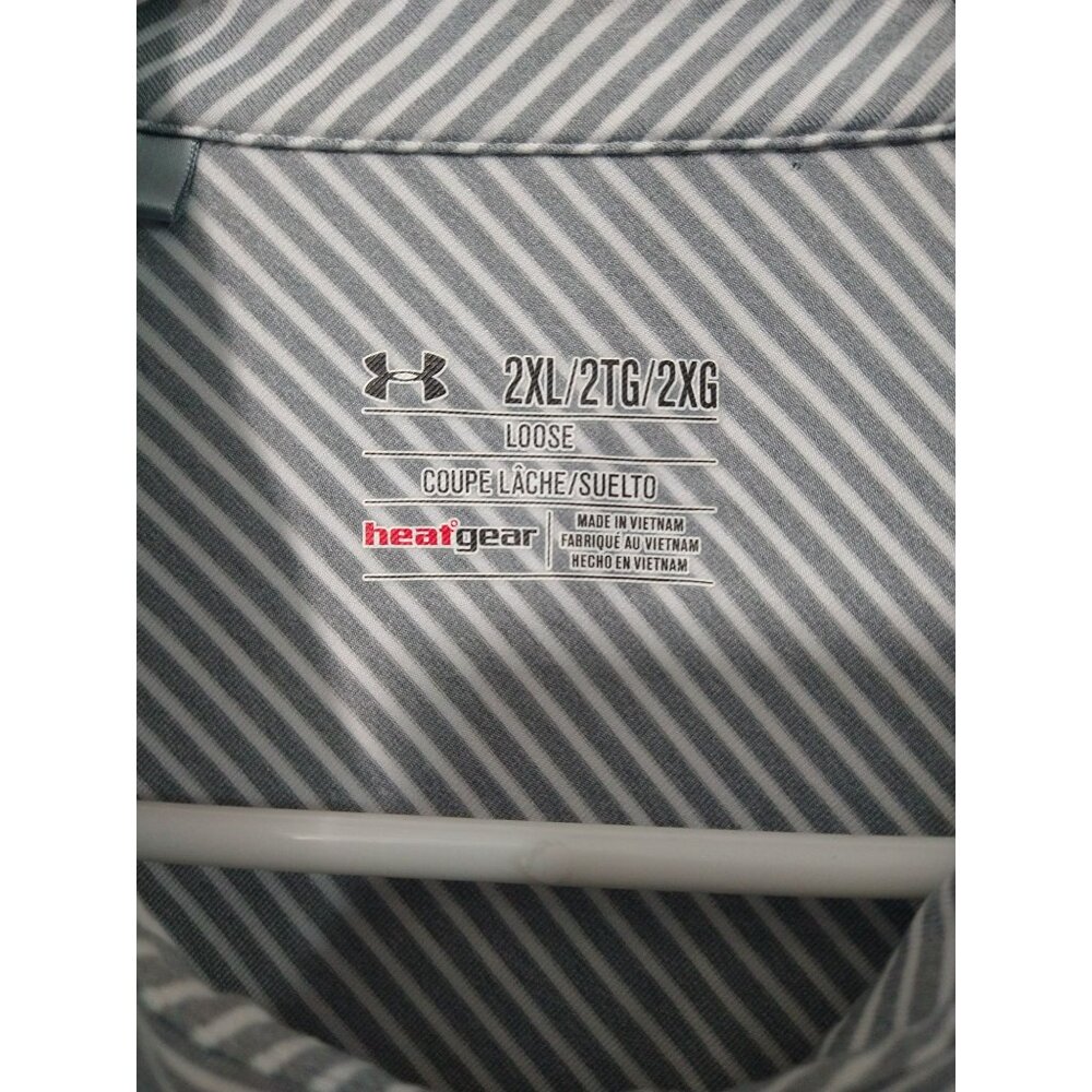 Under Armour UA Shirt Mens 2XL Gray Striped Polo Loose HeatGear Short Sleeve - Picture 5 of 8